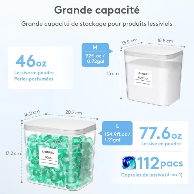 Detalle de Lot Lifewit Rangement lessive en capsules avec étiquettes et cuillères (boîtes 2700 ml + 4500 ml, 4 pièces)