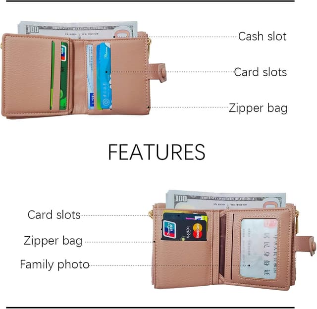 Detalle de LZSXDWXY Damen-Geldbörse aus PU-Leder, kleine Kartenbörse mit Reißverschluss