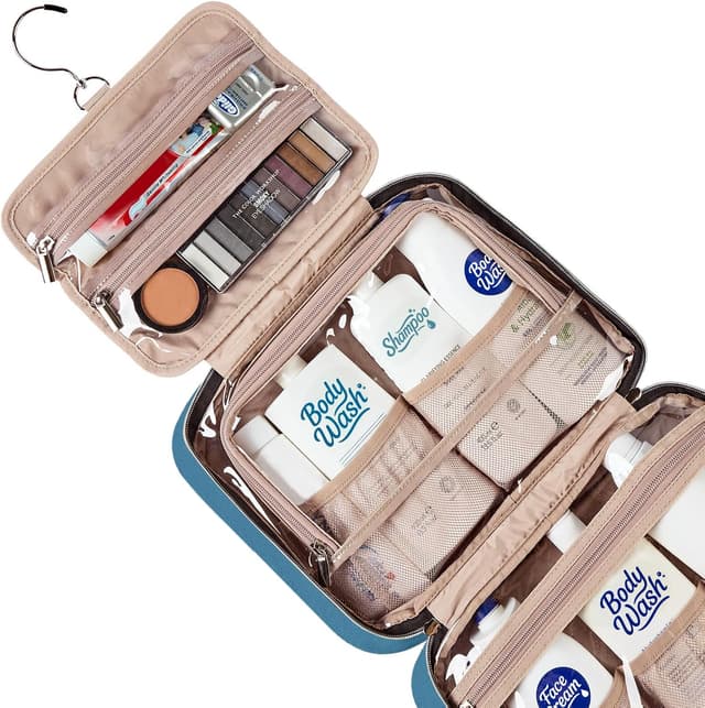 Detalle de NISHEL Women’s Travel Toiletry Bag (Hanging Organizer) in Lake-Blue, Large Size
