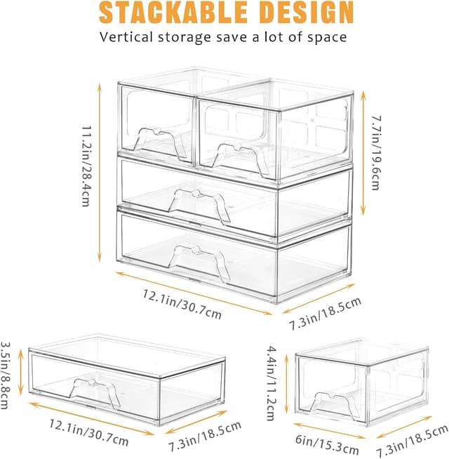 Detalle de Stebopum 4-Pack Stackable Clear Plastic Storage Drawers (Drawer Organiser)