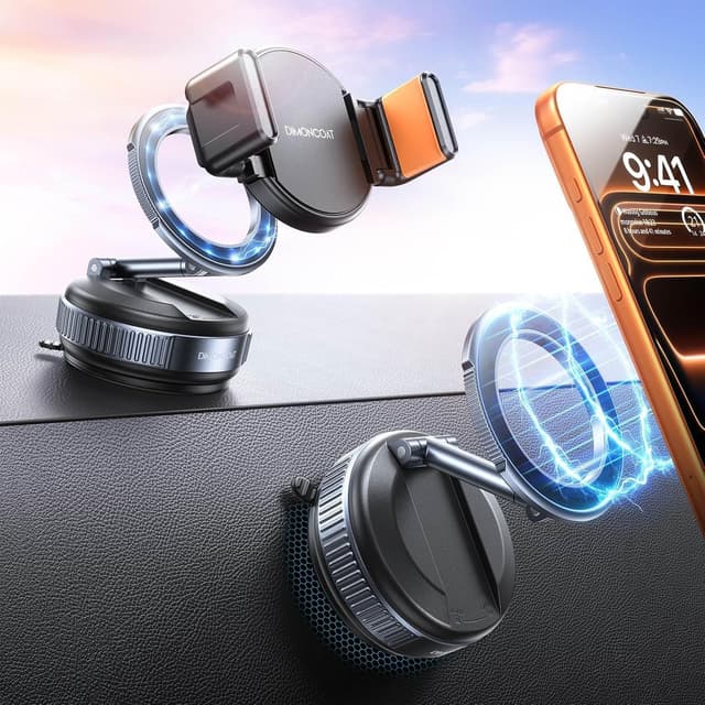 Detalle de DIMONCOAT MagSafe Handyhalterung fürs Auto mit Saugnapf & Klemme – 360° verstellbar, kein Metallring nötig