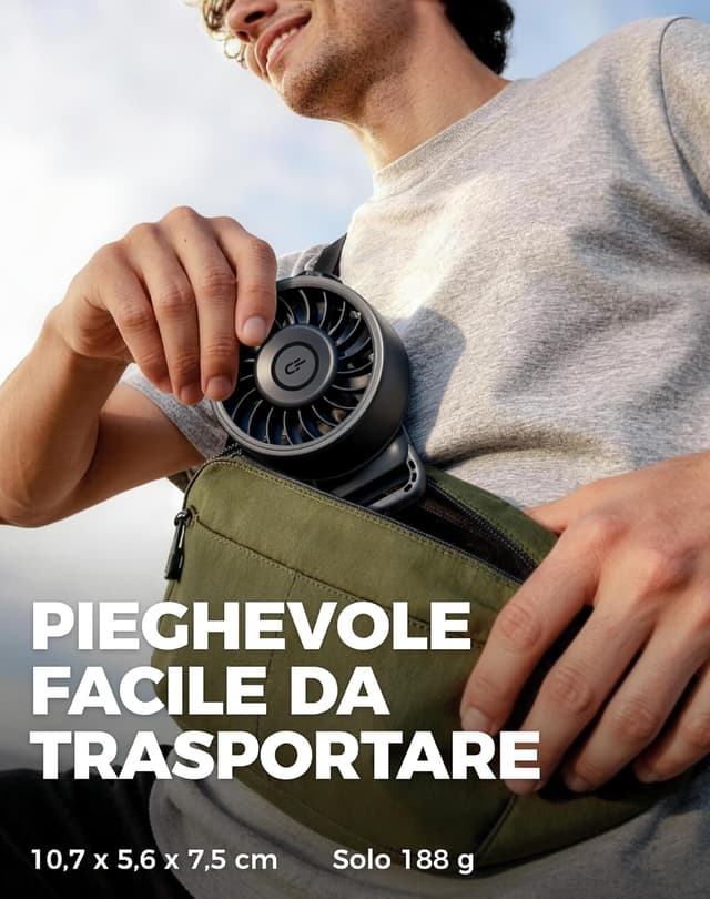Detalle de Diveblues Ventilatore portatile pieghevole con batteria, 100 velocità regolabili e autonomia fino a 12h