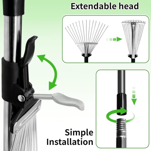 Detalle de TIKTALK Adjustable Leaf Rake (85–175cm) with Expandable Head, for Lawns & Tight Spaces