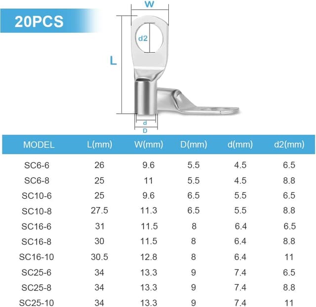 Detalle de Flintronic SC16-6 capicorda ad anello da crimpare in rame stagnato, kit da 20 terminali