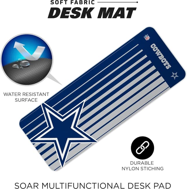 Detalle de SOAR NFL Unisex Multifunctional Desk Mat (31.5"x12") with Non-Slip Rubber Backer