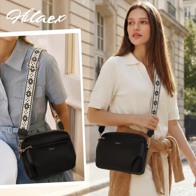 Detalle de HILAEX Anti-Theft Crossbody Bag for Women with RFID Blocking and 4 Zip Compartments