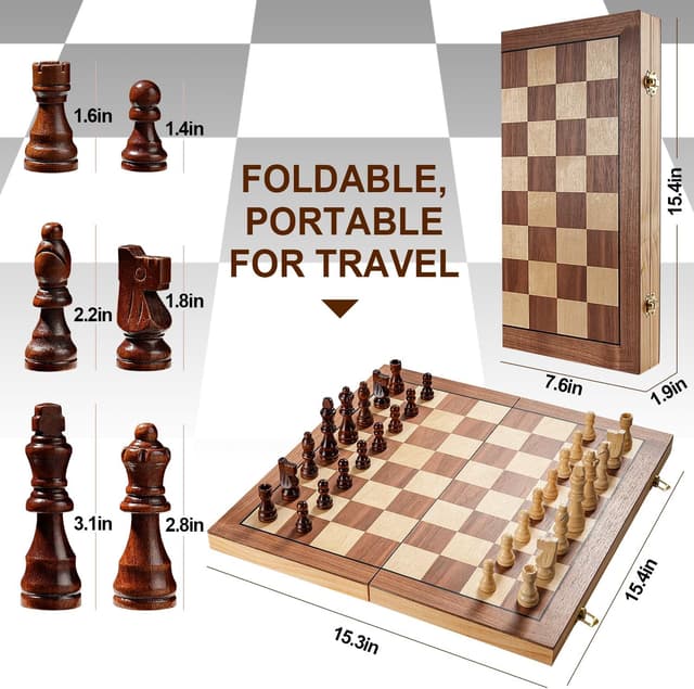 Thumbnail 2 de Magnetic Chess Board Set 15" wooden folding ♟