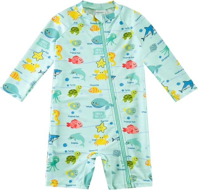 Detalle de upandfast Baby Badeanzug mit schrägem Reißverschluss und UPF 50+ (Junge/Mädchen)