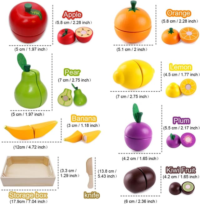 Detalle 2 de Airlab Holz-Schneideset für Kinderküche: Obst zum Schneiden mit Klett-Verbindung