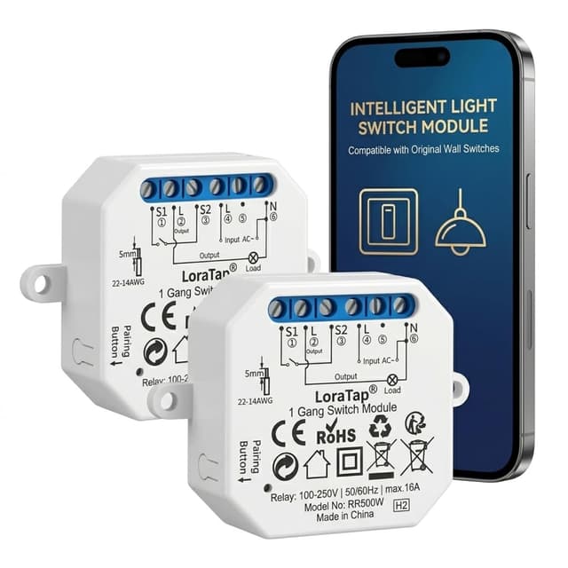 Detalle de LoraTap Interruttore WiFi Alexa con timer e relè (2 pezzi) per controllo in parallelo dello switch