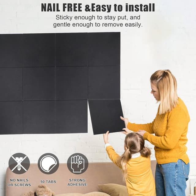 Thumbnail 6 de Cork Board Alternative felt tile notice pin board (90 x 60 cm) – 6 pack with 20 pushpins, black