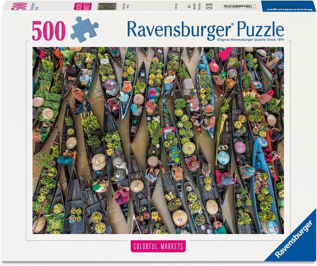Detalle de Ravensburger Floating Market Indonesia 500-Piece Jigsaw Puzzle (49 x 36cm finished) for Adults & Teens