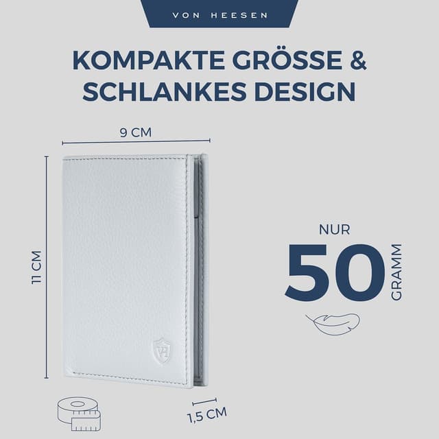 Detalle 2 de VON HEESEN Leder-Geldbörse für Herren & Damen mit (RFID-)Schutz – Hellblau, ohne Münzfach