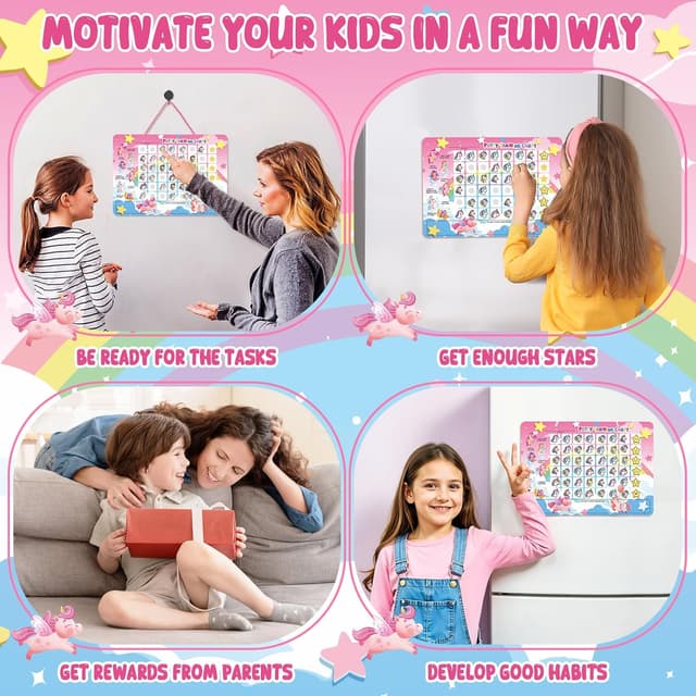 Detalle de Magnetic Potty Training Reward Chart with 60 Reusable Stickers (Unicorn) for Toddlers