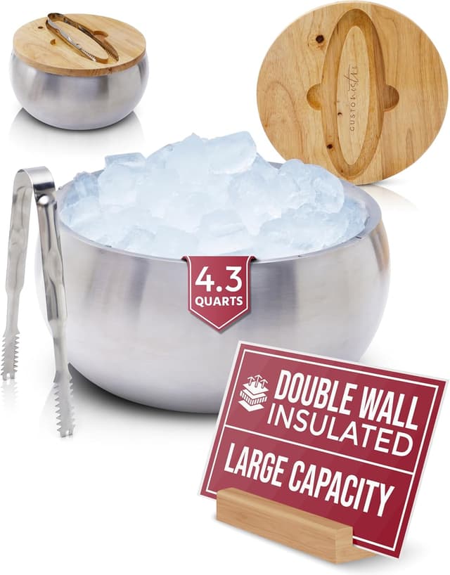 Detalle de Gusto Nostro 4.1L Insulated Ice Bucket with Lid and Tongs (Double-Wall Stainless Steel)