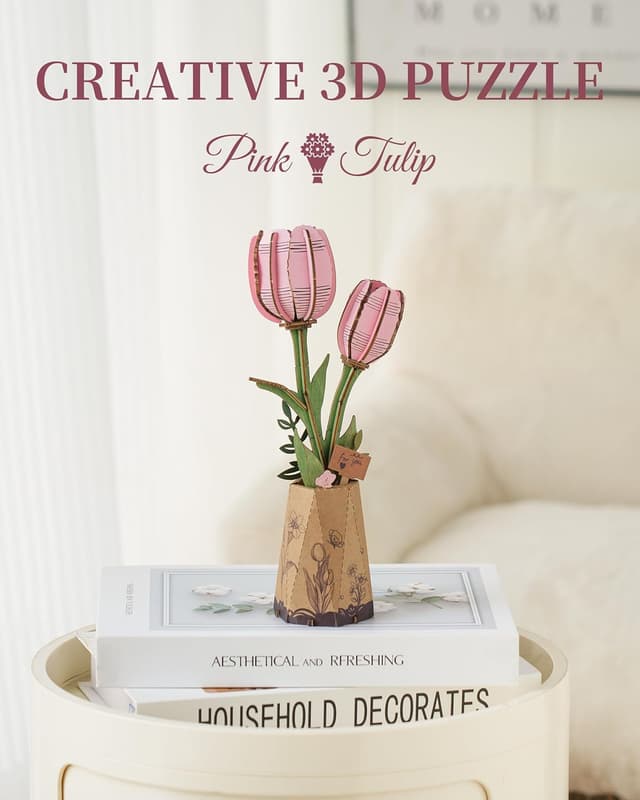Thumbnail 3 de ROBOTIME Pink Tulip 3D Wooden Puzzle 1.5h