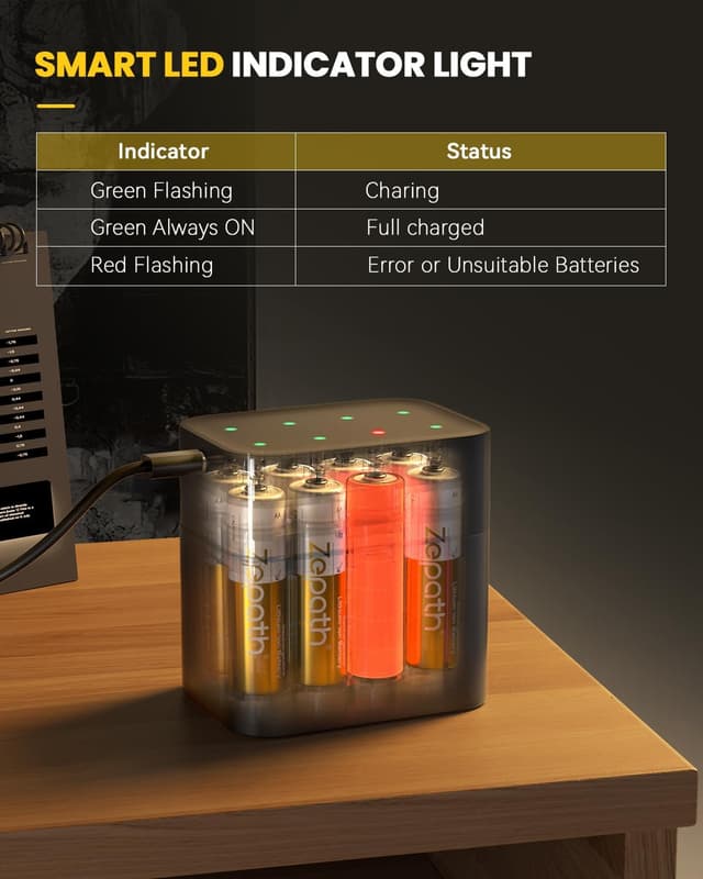 Detalle de Zepath 8xAA 1.5V rechargeable batteries 3600mWh