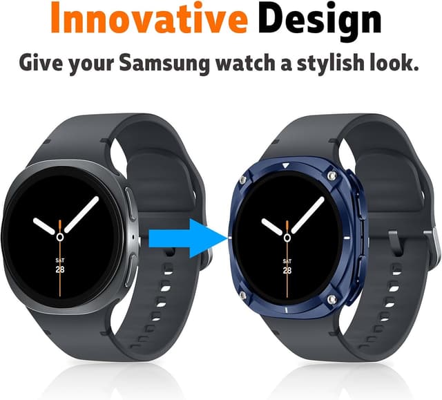 Detalle de HITZEE 2-in-1 Metal Case for Samsung Galaxy Watch 8 (44mm) – rugged metal bumper with back cover, Blue White