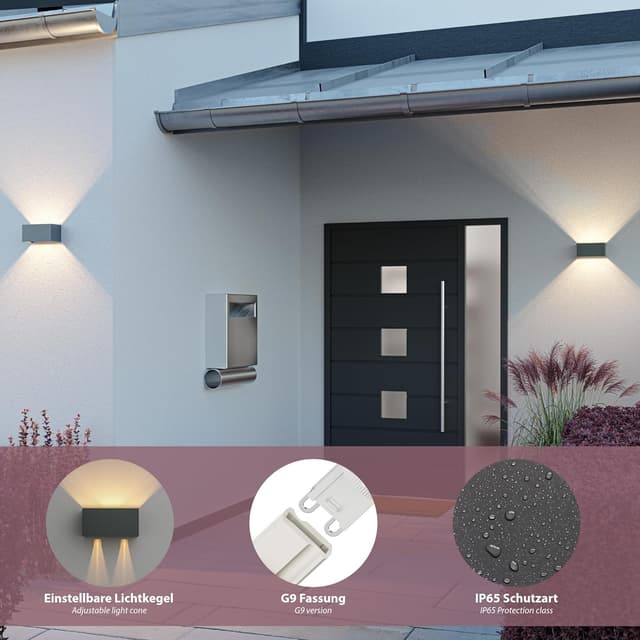 Detalle de Ledscom.de CUBEL, set da 2 lampade da parete esterne antracite IP65 con luce verso l’alto e verso il basso