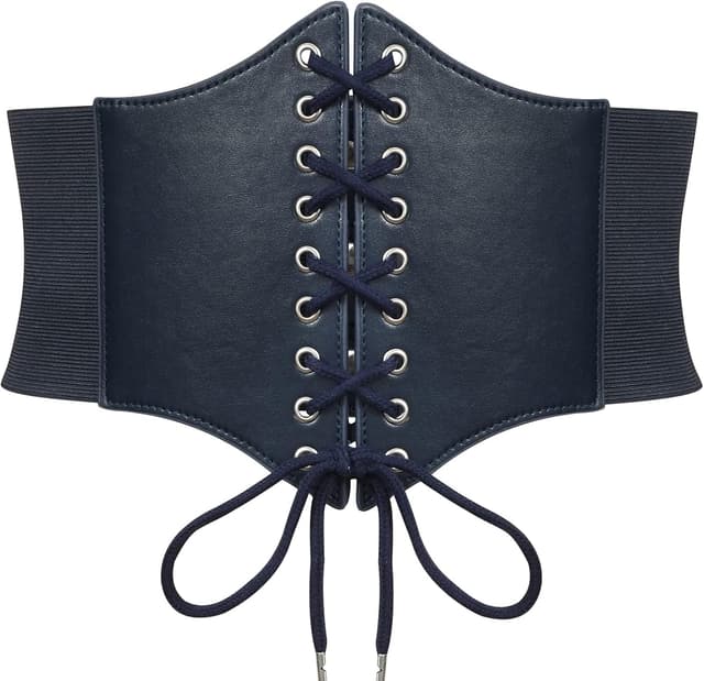 Detalle de SUOSDEY schwarzer Korsett-Gürtel für Damen mit Schnürung und Druckknöpfen – Vintage Wespentaille Breiter Taillengürtel