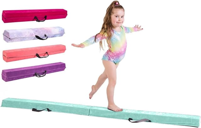 Detalle de Gymnastics Beam For Kids (210/240/270cm) – EVA Foam Balance Beam with Faux Suede, Carry Straps & Flash Cards