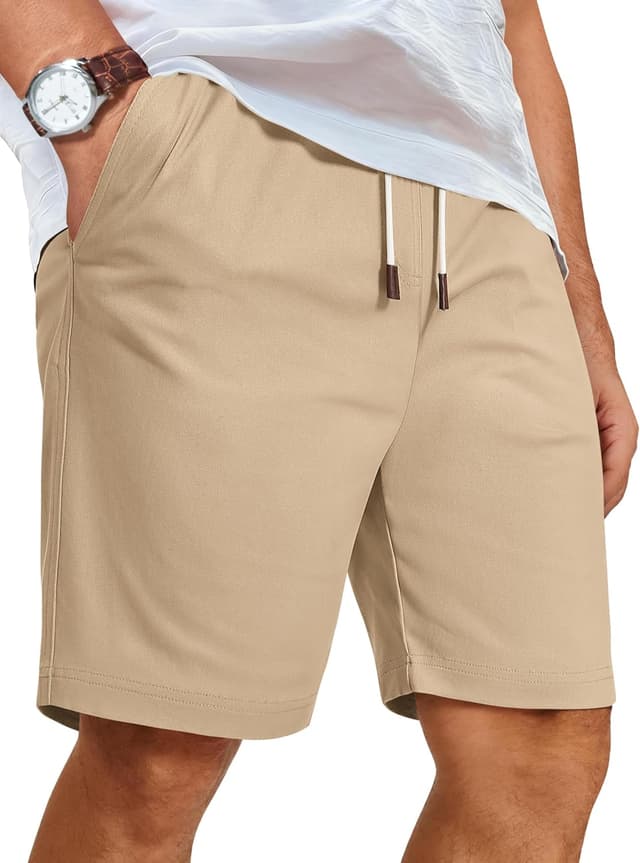 Detalle de COOFANDY Men’s Casual Cotton Shorts with Elastic Waist & Drawstring