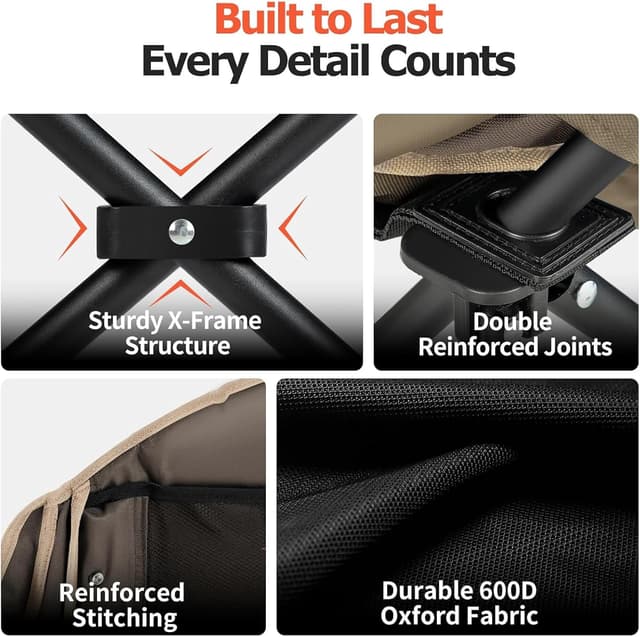 Detalle 2 de OVERMONT Übergroßer klappbarer Campingstuhl/Campingsofa (bis 204 kg) mit Polsterung, Getränkehalter & Kühltasche