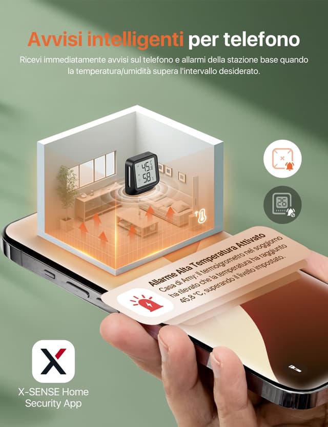 Detalle de X-Sense STH0A Termoigrometro Wi‑Fi interno con app (richiede base SBS50) – 3 pezzi