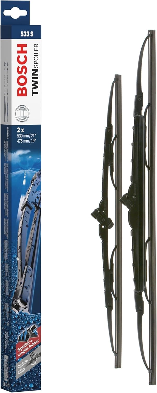 Detalle de Bosch Twin 533 S : jeu de 2 balais d’essuie-glaces de remplacement avant (530 mm / 475 mm) avec adaptateur Quick-Clip