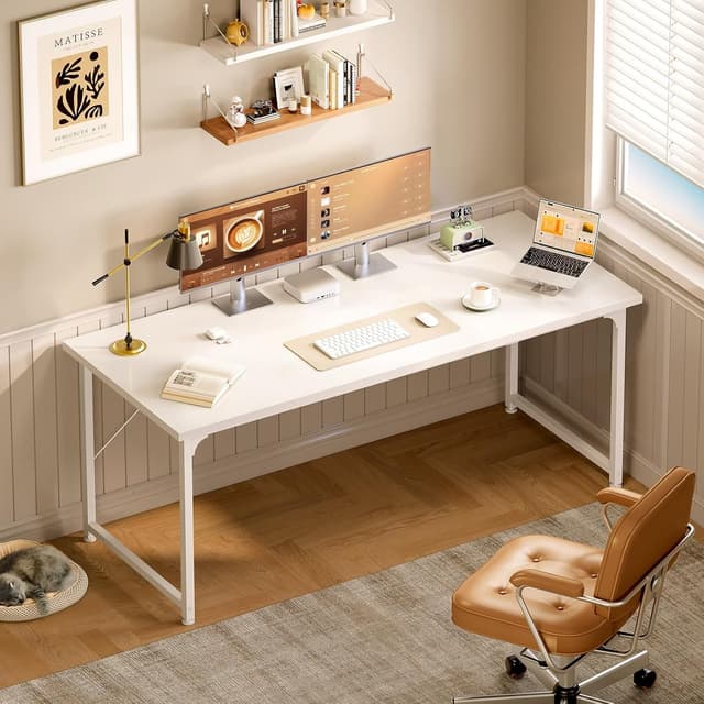 Detalle de ODK Scrivania per Ufficio 160x55 cm Bianca, tavolo stabile per computer e studio