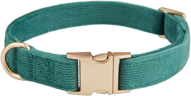 Detalle de YUDOTE Ultra-soft Dog Collar in Natural Cotton Corduroy (Medium) – Bottle Green