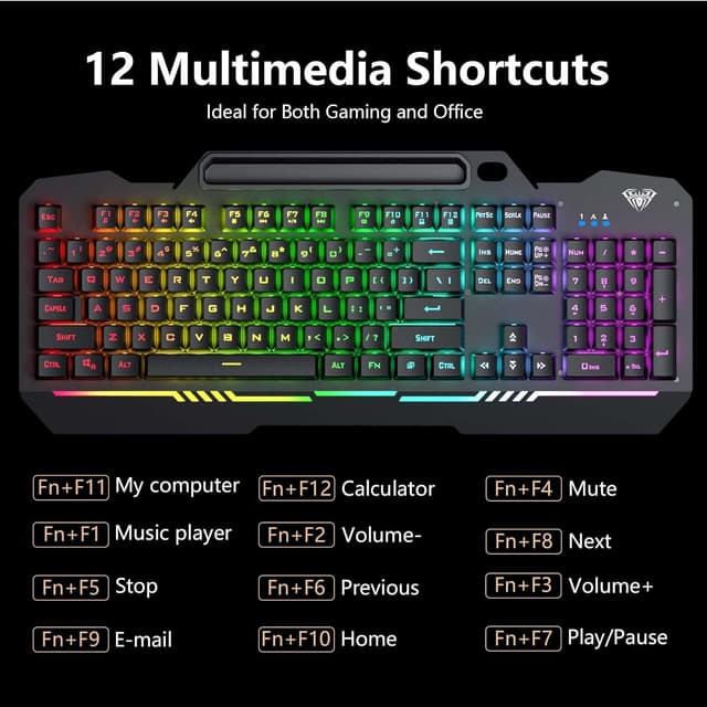 Detalle de AULA T102 104-Key Gaming Keyboard and Mouse Combo with RGB Backlit (USB Wired)
