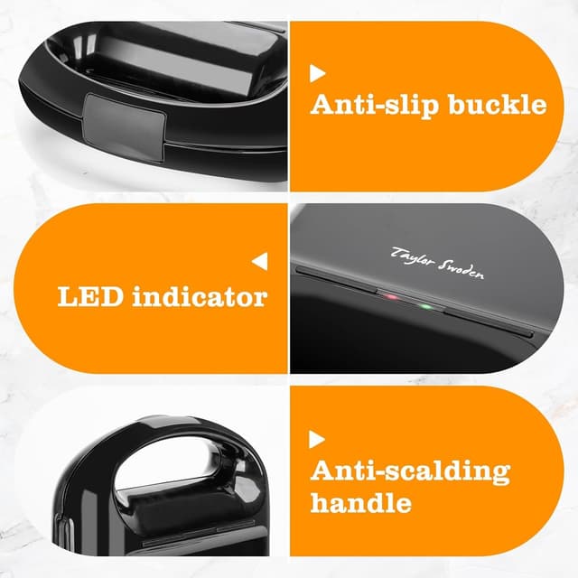 Thumbnail 6 de Taylor Swoden Bruno 3‑in‑1 Sandwichmaker mit Waffeleisen- und Grillplatte, 1200 W (für 4 Sandwiches) – herausnehmbare Antihaftplatten