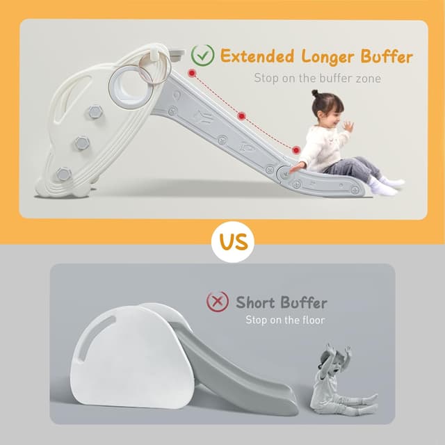 Detalle 2 de Onasti Kids Slide for Toddlers (Age 1–3) Freestanding & Folding Slide Playset with Basketball Hoop and Ring Toss, Grey