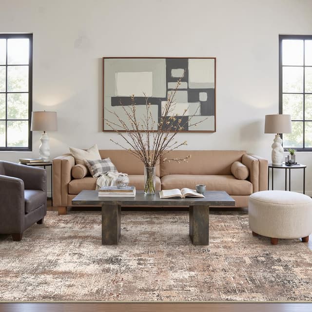 Detalle de BEIMO waschbarer Teppich für Wohnzimmer & Schlafzimmer (160 x 230 cm), abstraktes Kurzflor-Design in Taupe