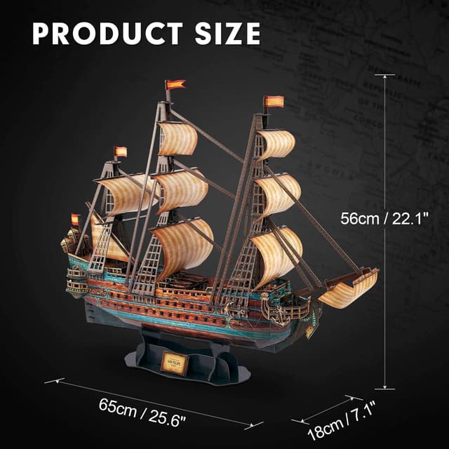 Detalle de CubicFun 3D Puzzle Model Ship (San Felipe) Boat Construction Kit – 248-Piece Papercraft Display Model