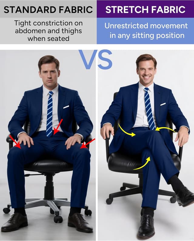 Detalle 2 de RainbowDate Men’s Stretch Slim Fit 3-Piece Suit (Navy) — Jacket, Vest & Adjustable Waist Pants