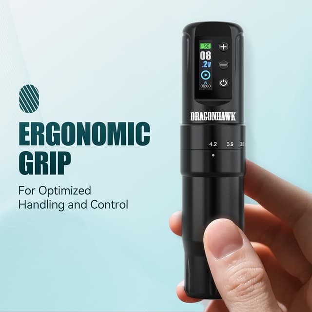 Detalle de Dragonhawk Atom2 Pro Tattoo Machine Pen kabellos – Rotary Akku Tattoo Gun für Einsteiger mit 7 Schlag-Optionen