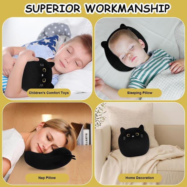 Detalle 2 de Vicloon Almohada de Peluche Gato Negro 🐱 Suave y Kawaii, 24 cm