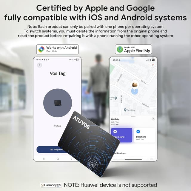 Detalle 2 de ATUVOS Dual System Ari Tag Card Tracker (Thin 0.16cm, Wireless Charging) – Bluetooth item finder for Find My and Google Find Hub