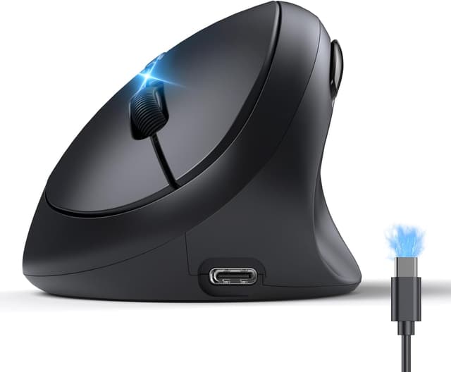 Detalle de TECKNET ergonomische Bluetooth-Maus (BT 5.0/3.0 + 2,4G), wiederaufladbar, 3-Geräte, 6 Tasten, 4800 DPI