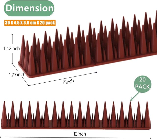 Detalle de Apluskis Upgraded Bird Spikes (Brown) – 20 Pack, 6 m coverage for outdoor anti-bird deterrent