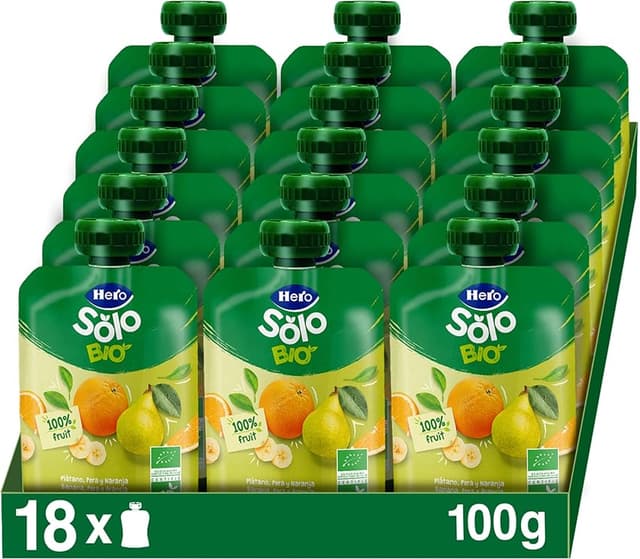 Imagen de Hero Solo - Bolsitas de Fruta Ecológicas 🍌🍐🍊, Sin Aditivos, 18x100g en OfertitasTOP