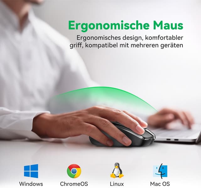 Detalle 2 de TechRise Bluetooth Maus mit 2.4G & BT 5.0/3.0, 4800 DPI, wiederaufladbar (USB‑A Empfänger), leise Funkmaus, Schwarz