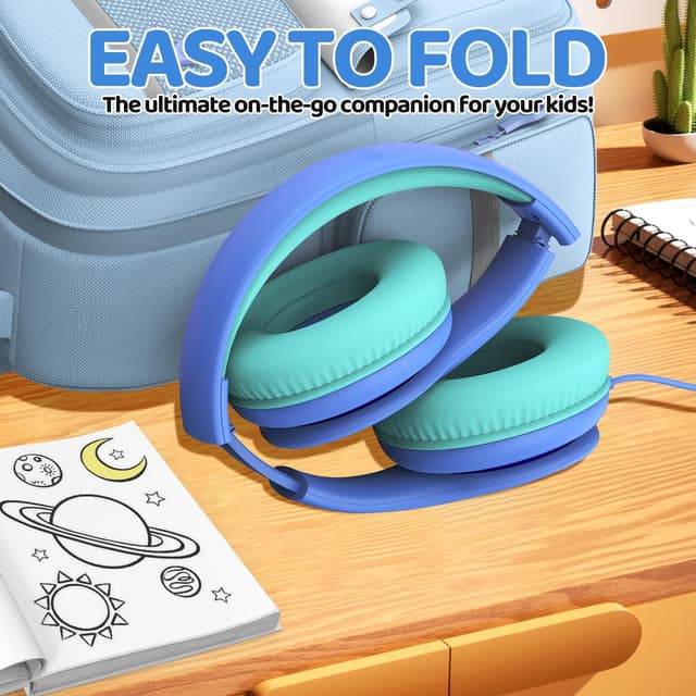 Thumbnail 6 de JoySpark Wired Headphones for Kids (85dB volume limit) – School Blue, 3.5mm, foldable and adjustable