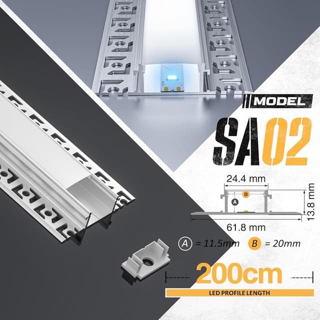 Thumbnail 1 de Perfil de Aluminio para Tiras LED Sa02, 25 Piezas 📏