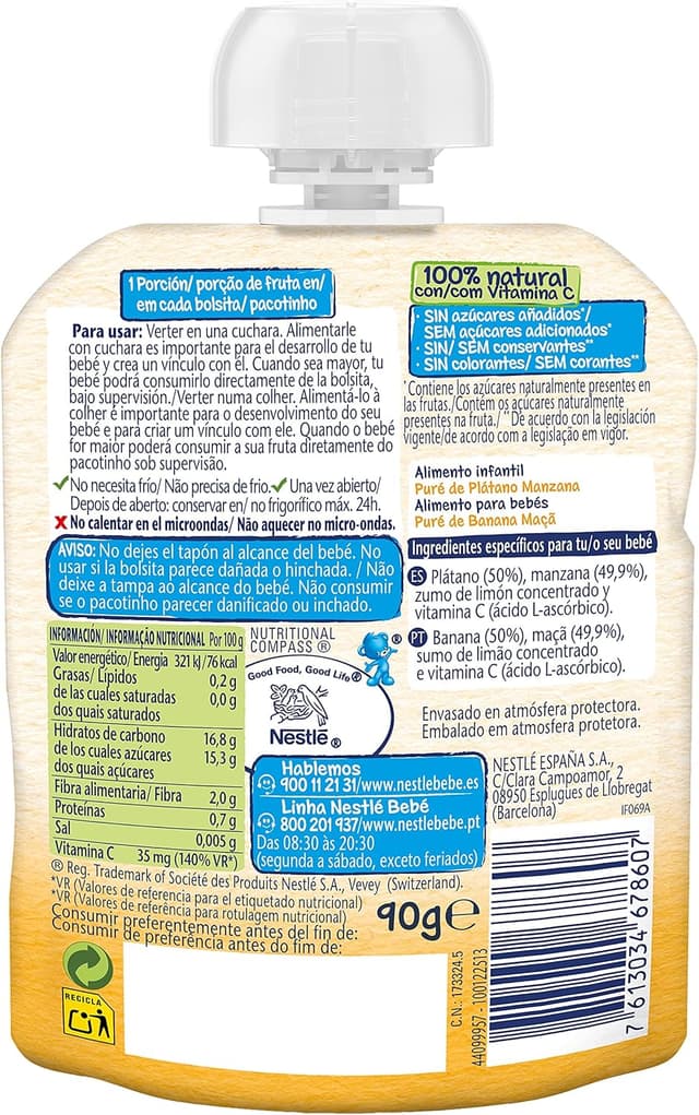 Detalle de Nestlé Iogolino Bolsitas de Puré de Frutas, Plátano y Manzana 🍌🍎