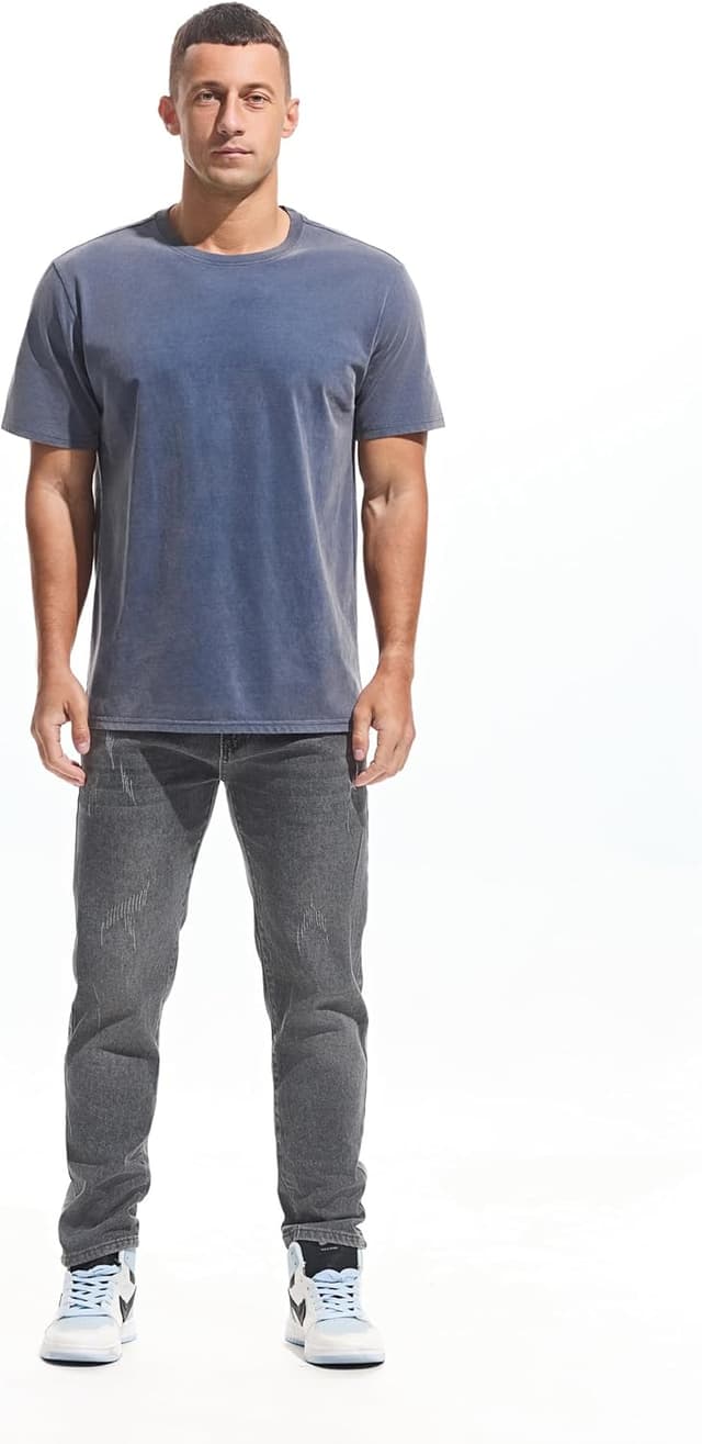 Detalle de Herren Dick T-Shirt aus 100% Baumwolle (250 g/m²) – Stone Washed Ultra weich, Regular Fit, Kurzarm Basic