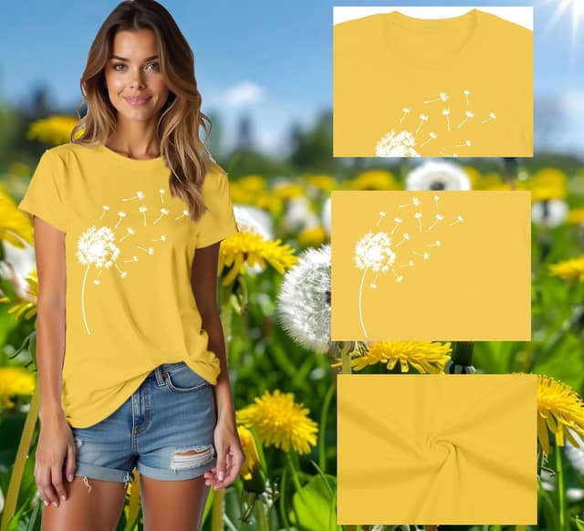 Detalle 2 de Qskall women’s dandelion flower casual t-shirt – soft loose-fit summer tee