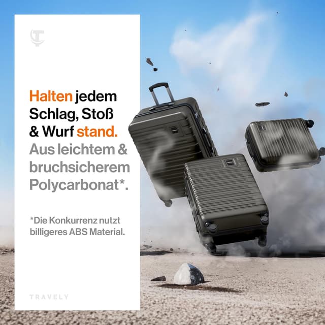 Detalle de Travely Polycarbonat Koffer-Set 77 cm, 67 cm & Handgepäck (3er Set) mit TSA-Schloss